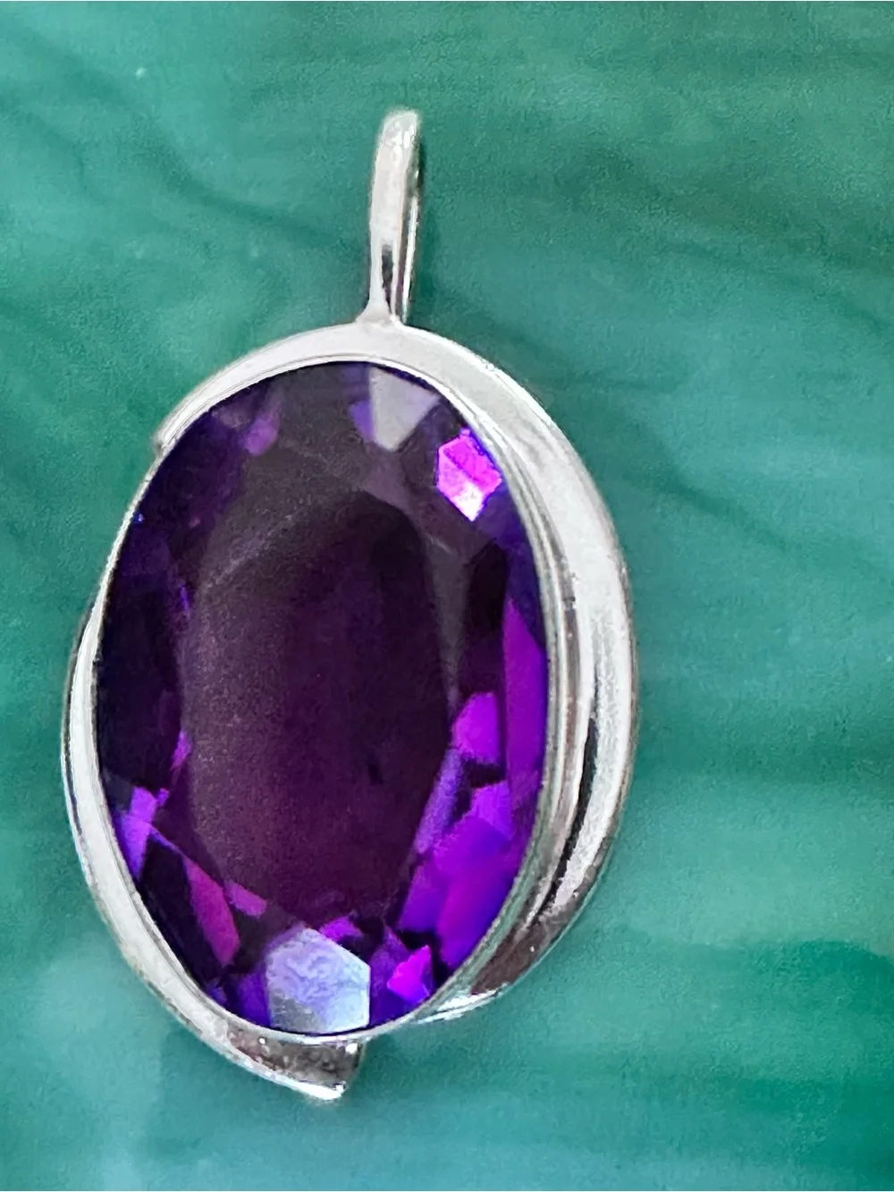 Artisan Silver Pendant with Vivid Purple lab created, amethyst Faceted Stone